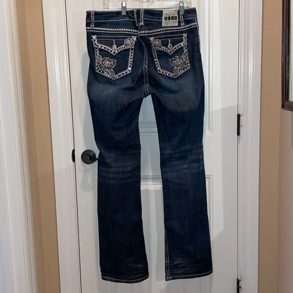 LA IDOL JEANS 15  ROSE Flair LEG JEANS RHINESTONES 5-POCKET ZIPFLY - Picture 4 of 16